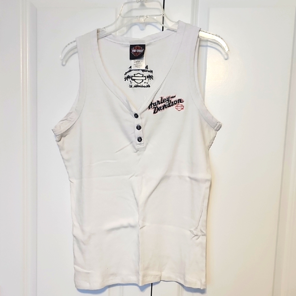 Harley-Davidson White Sleeveless Top with Buttons